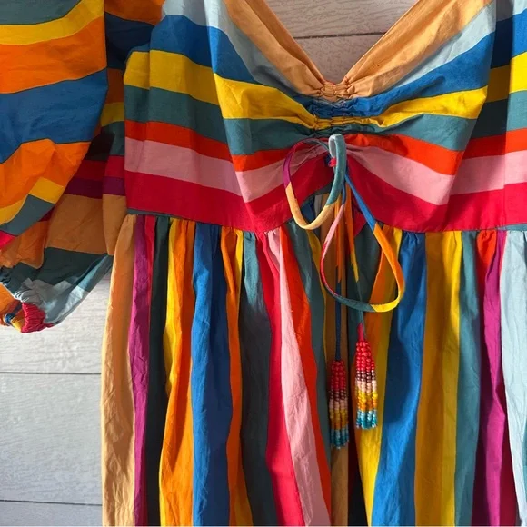 NWT $265 FARM RIO Striped Scarf Maxi Ruffled Dress Sz XS - Picture 8 of 11